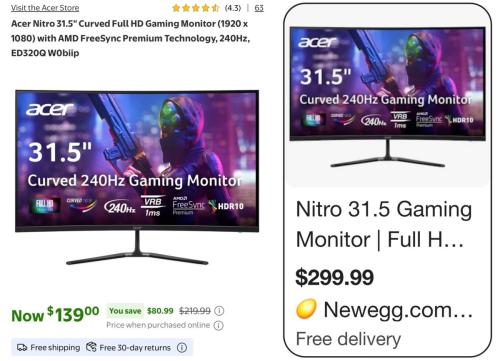 Acer Curved Gaming Monitor Dropped to $139 deal at Walmart