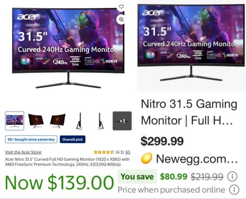 Acer Curved Monitor Drops to $139 deal at Walmart