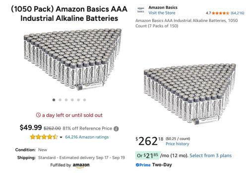 1050 Batteries for $50 (80% Off) deal at Woot