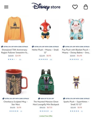 Disney Store Up to 80% Off + EXTRA25 deal at Disney Store