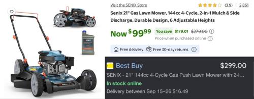 $99 Senix Gas Lawn Mower at Walmart deal at Walmart