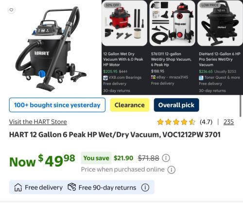 12 Gallon Shop Vac for $49 at Walmart deal at Walmart
