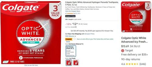 Colgate Optic White 3-Pack Toothpaste for $6 deal at Amazon