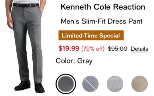 79% Off Dressing Pants at Macy's - Now $19 deal at Macy's