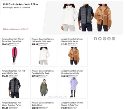Amazon Essentials Jackets & Vests Up to 69% Off deal at Woot