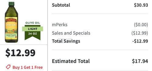 BOGO Free Olive Oil at Meijer deal at Meijer