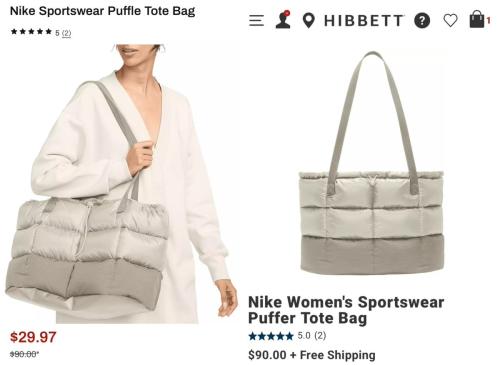 Nike Women's Puffer Tote Bag Now $30 deal at Dick's Sporting Goods