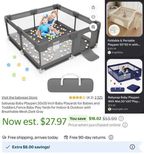 Baby Playpen for $27 at Walmart deal at Walmart