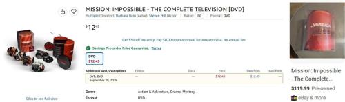 Mission Impossible Complete DVD Set for $12 deal at Amazon