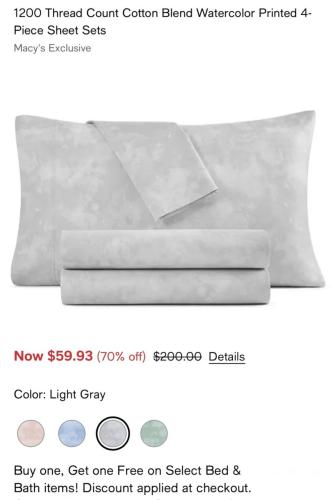 Macy's $400 Bed Sheets for $60 deal at Macy's