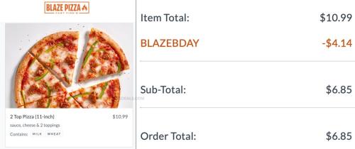 $6.85 Blaze 2-Topping Pizza Today Only deal at Blaze Pizza
