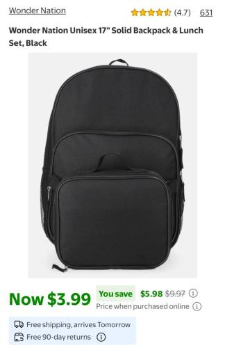 Walmart Kids Backpack + Lunch Box Set $3.99 deal at Walmart