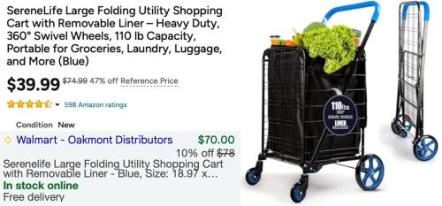 Heavy-Duty Folding Shopping Cart $39 deal at Woot