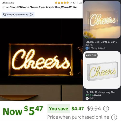 $5 Cheer Neon Lights Sign - Over 75% Off