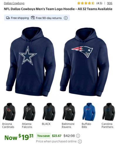 NFL Team Fleece Hoodies Drop to $19 deal at Walmart