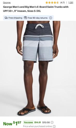 $2 Men's Swim Trunks at Walmart deal at Walmart