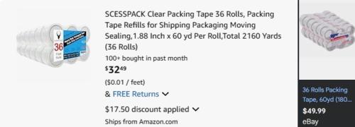 36 Packing Tape Rolls for $31 at Amazon deal at Amazon