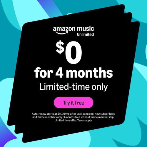4 Months Free Amazon Music Unlimited deal at Amazon