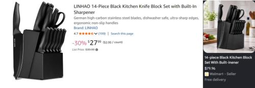 Linhao German Kitchen Knives Set for $27.99