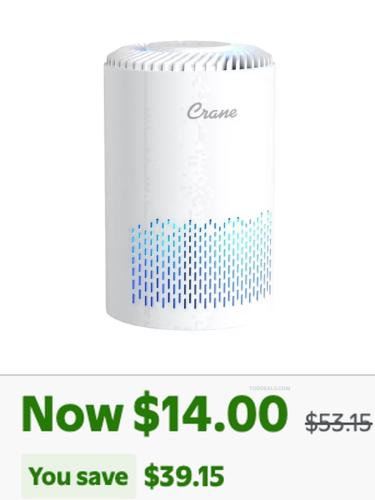 Crane True HEPA Air Purifier $14 deal at Walmart