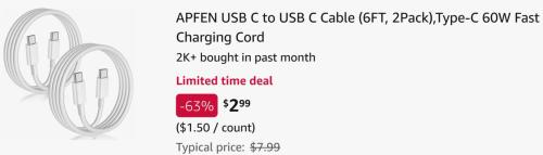 $1.50 iPhone Chargers at Amazon deal at Amazon