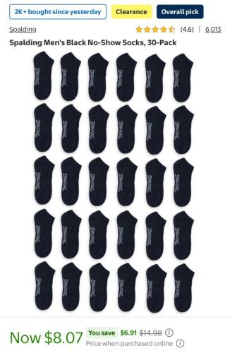 30 Pairs of Spalding Socks for $8 at Walmart deal at Walmart