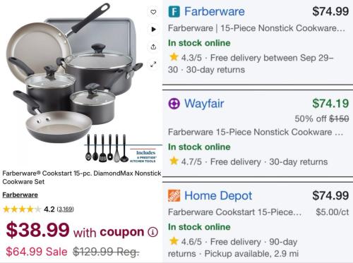 15-Piece Cookware Set for $38