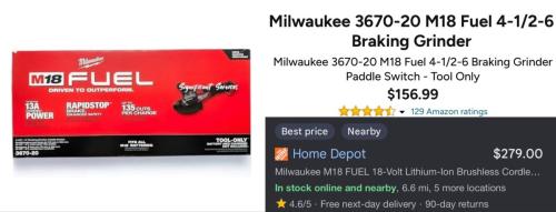 $122 Off Milwaukee M18 Fuel Grinder