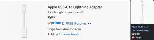 Apple USB-C Lightning Adapter for $10
