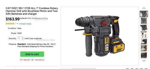 CAT Rotary Hammer Drill Kit 59% Off deal at Woot