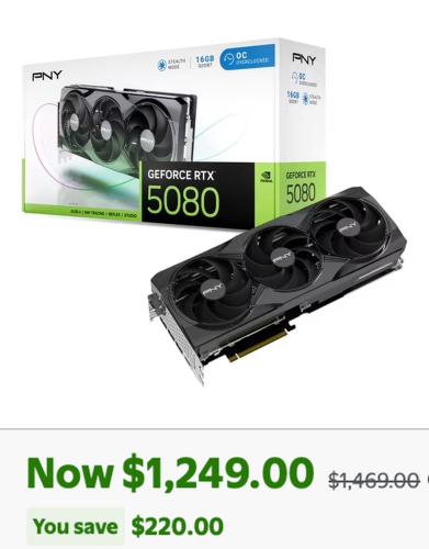 PNY RTX 5080 OC Graphics Card $220 Off deal at Walmart
