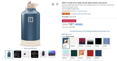 $10 Iron Flask 64oz Bottle at Amazon deal at Amazon