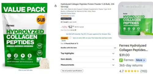 Hydrolyzed Collagen Peptides Protein Powder $27 deal at Amazon