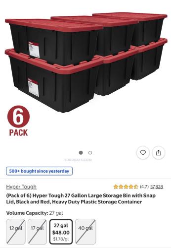 Hyper Tough 27-Gallon Storage Bins 6-Pack for $48 deal at Walmart