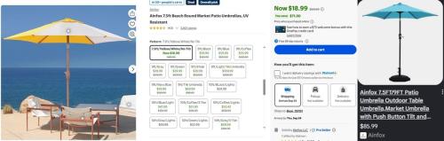 Patio Umbrellas for $18 at Walmart (Was $90) deal at Walmart