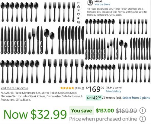 48 PC Silverware Set for $32 at Walmart deal at Walmart