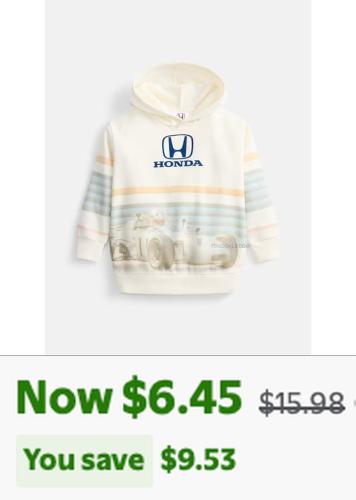 Honda Boys Graphic Fleece Hoodie Now $6.45 deal at Walmart