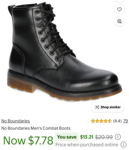 $7 Combat Boots at Walmart deal at Walmart