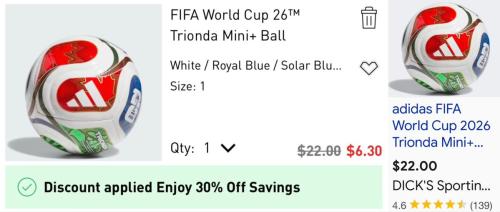 Mini Adidas 2026 FIFA World Cup Soccer Ball $6