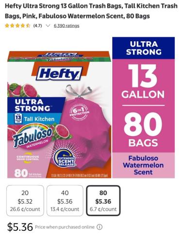 80-CT Hefty Trash Bags for $5 at Walmart deal at Walmart