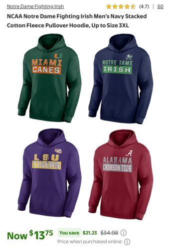 NCAA Football Hoodies as Low as $13 at Walmart deal at Walmart