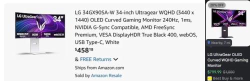 LG OLED 34" Gaming Monitor $642 Off deal at Amazon