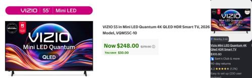 VIZIO 4K QLED 55" TV for $248 at Walmart deal at Walmart