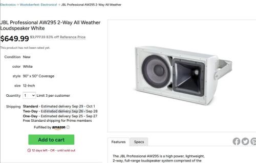 JBL AW295 All-Weather Loudspeaker 83% Off deal at Woot