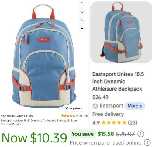 EastSport Backpack for $10 (Was $26)