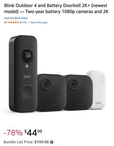 Blink Camera + Doorbell Bundle Now $45 deal at Amazon
