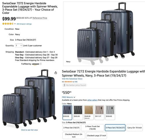 SwissGear 3-Piece Luggage Set for $100