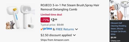 Pet Steam Brush for $2 at Amazon deal at Amazon