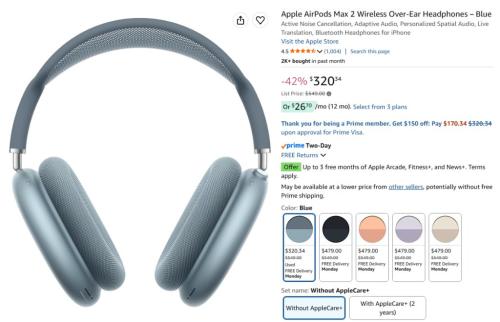 Apple AirPods Max 2 for $320