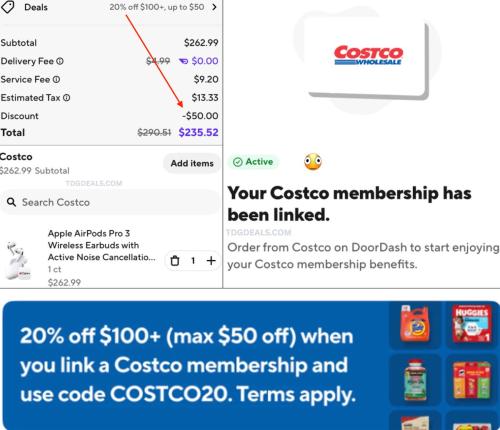 DoorDash Costco: 20% Off $100+ Orders deal at DoorDash